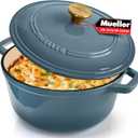 MUELLER HOME 7.5 Quart Enameled Cast Iron Pot Dutch Oven, Heavy-Duty, Oven-Safe up to 500 F & Across All Cooktops, Bread Pan with Lid & Knob, Cast Iron Cookware, Blue Kitchen Accessories,Mineral Blue