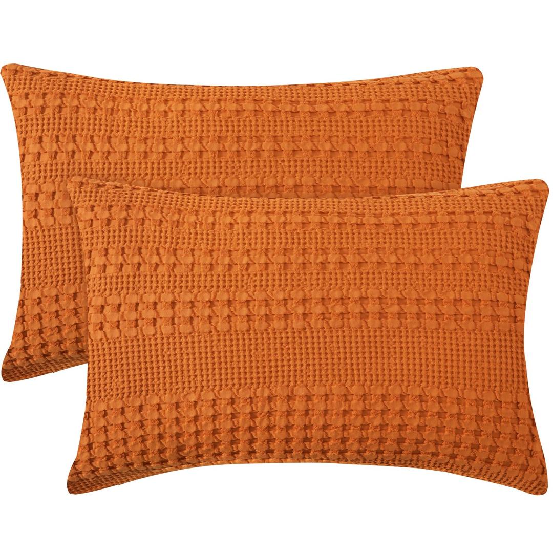 PHF 100% Cotton Waffle Weave Euro Sham Covers, 2 Pack 26" x 26" Bed Pillow Covers for Elegant Home Decor, No Filling, Luxury Aesthetic Soft Euro Pillow Cases for Bed