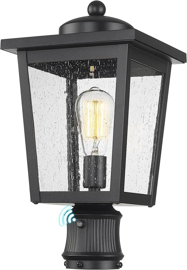 Dusk to Dawn Outdoor Post Lights, Seeded Glass Lamp Post Light Fixture Black Finish, Waterproof and Anti-Rust Aluminum Pillar Outside Lighting for Walkway, Driveway, Patio, Porch