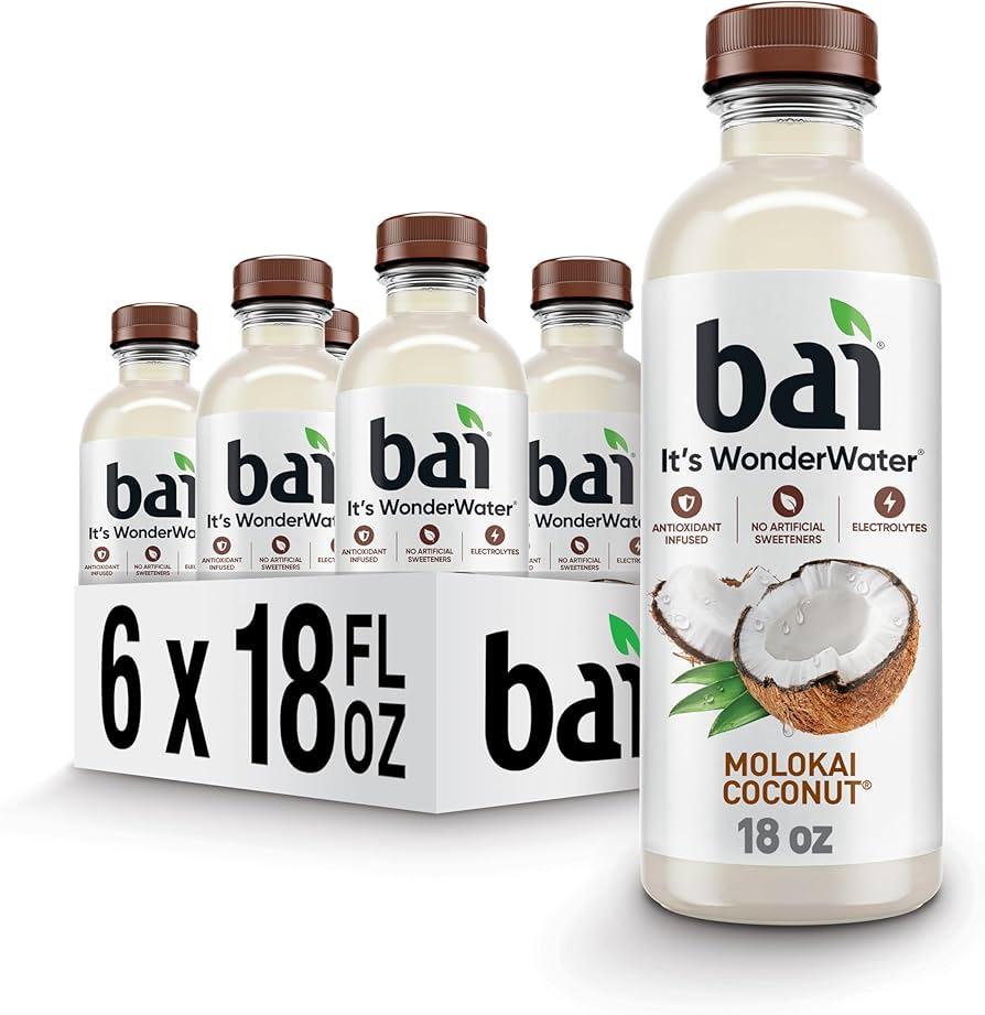 Bai Antioxidant Infused Water Beverage, Molokai Coconut, with Vitamin C and No Artificial Sweeteners, 18 Fluid Ounce Bottle, 6 Pack, BBD JUN 01 2026