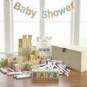 98PCS Baby Shower Games Sign Kit, Baby Shower blocks to decorate - 60 blank wooden blocks(1.5 inches each),36 markers ,a baby shower sign and wooden Storage Box,fun party favors