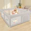 Besuhot Baby Playpen Baby Playard, Play Pen for Babies and Toddlers with Gate, 50x50 Fence, Sturdy Safety Playpen, Indoor & Outdoor Kids Activity Center (50x50x27 in + NO MAT, Grey)
