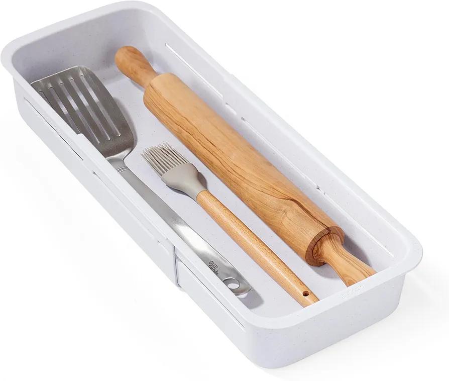 YouCopia DrawerFit® Sliding Drawer Bin, Expandable and Adjustable Kitchen Storage Organizer, Speckled White