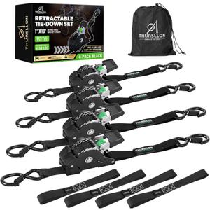 Retractable Ratchet Straps (4-Pack) - 1 Inch x 10 Feet (1,650lb Break Strength) - Auto Self Retracting Tie Down Straps for Truck, Cargo Trailer, Motorcycle, ATV, UTV - Black