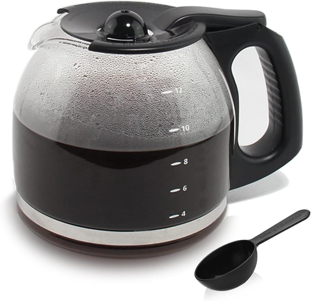 12-Cup Replacement Coffee Carafe Compatible with Mr. Coffee Coffee maker Pot, Replace Part# PLD12 PLD12-RB Series, Black Handle (Classic)