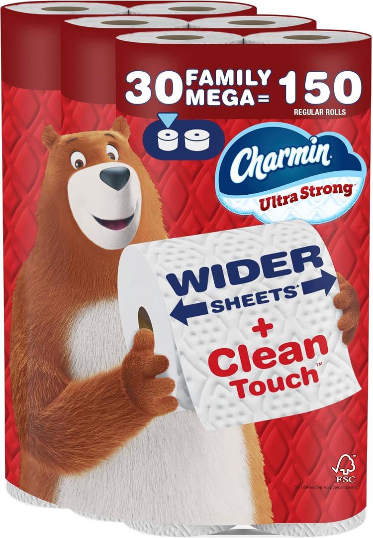Charmin Ultra Strong Clean Touch Toilet Paper, 30 Family Mega Rolls = 150 Regular Rolls 