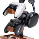 Solid Wood Controller Holder and Headphone Stand, Gaming Controller Stand for Desk, Dual Controller Organizer Rack, Fits Xbox, PS4, PS5, Gamepad, Headset Holder for Son, Husband, Boyfriend