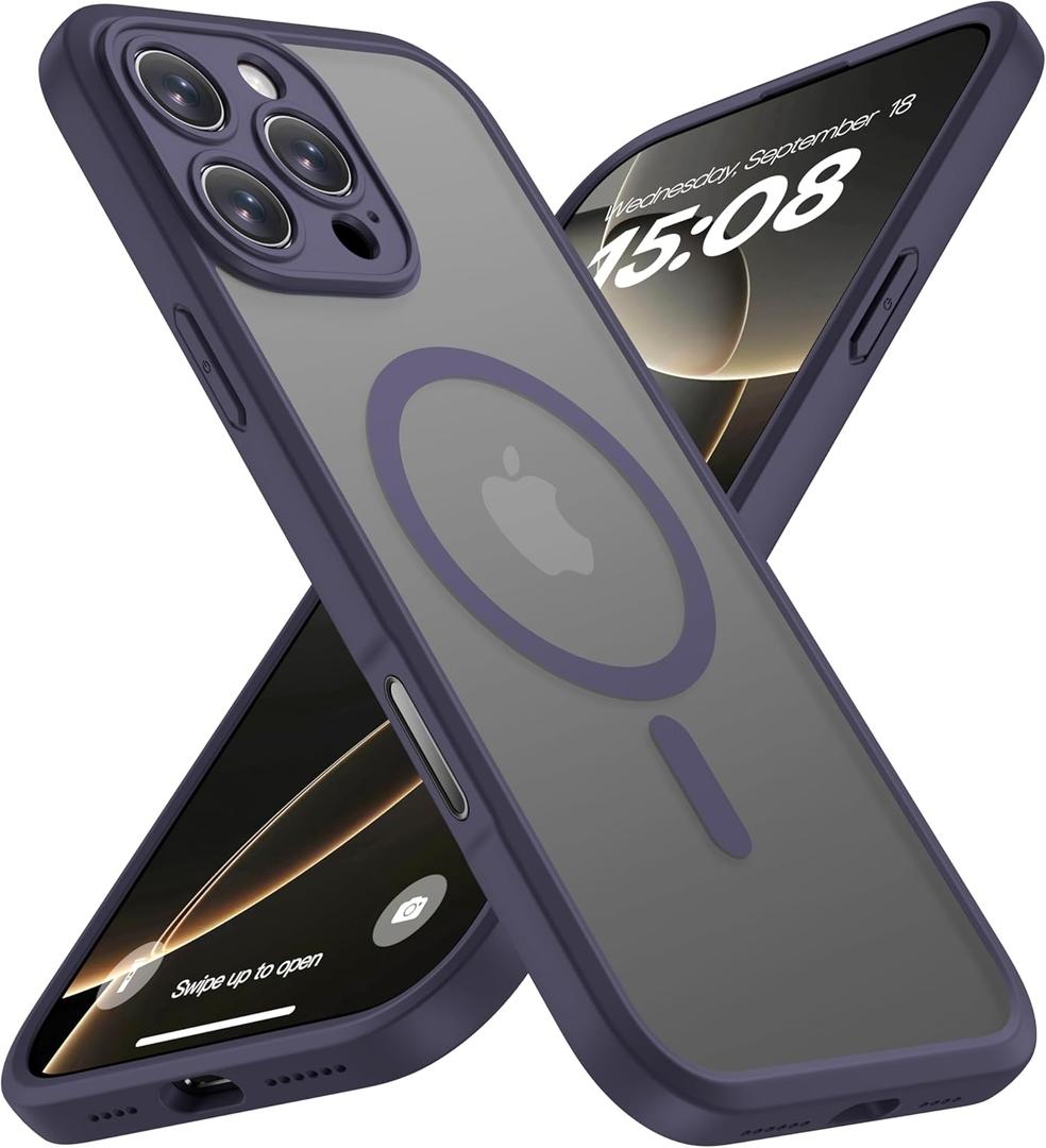 ImpactStrong Magnetic Guard for iPhone 16 Pro Max Case [Camera Control Button] [Compatible with MagSafe] [Camera Protection] [16 FT Military Grade Drop Protection] Slim Translucent Cover, Deep Purple
