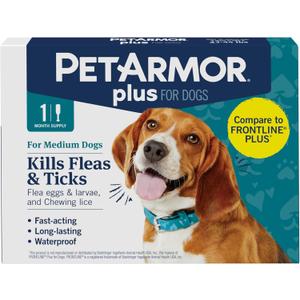 PetArmor Plus Flea and Tick Prevention for Dogs, Dog Flea and Tick Treatment, 1 Dose, Waterproof Topical, Fast Acting, Medium Dogs (23-44 lbs)