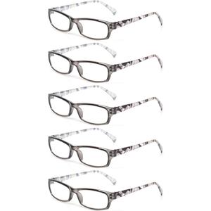 Kerecsen Reading Glasses 5 Pairs Fashion Ladies Readers Spring Hinge with Pattern Print Eyeglasses for Women (5 Grey, 2.5, x)