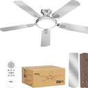 TCL 52" Low Profile Ceiling Fan with Light, Slim, Silver, Flush Mount, DC Reversible Motor, 6 Speeds, Remote Control, Noiseless, Dimmable, LED Light, 3CCT, Modern Ceiling Fan for Bedroom Living Room