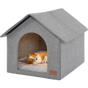 Indoor Dog House for Medium Dogs with Soft Cushion - Semi-Enclosed Warm Cave Bed for Pets Up to 20.8" Long