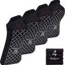 unenow Unisex Non Slip Grip Socks with Cushion for Yoga Pilates Barre Home & Hospital (Large, 4 Pairs-4 Pairs of Black)