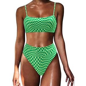 MOSHENGQI Women High Wasited Bikini Shoulder Strap 2 Piece High Cut String Swimsuits Size XL