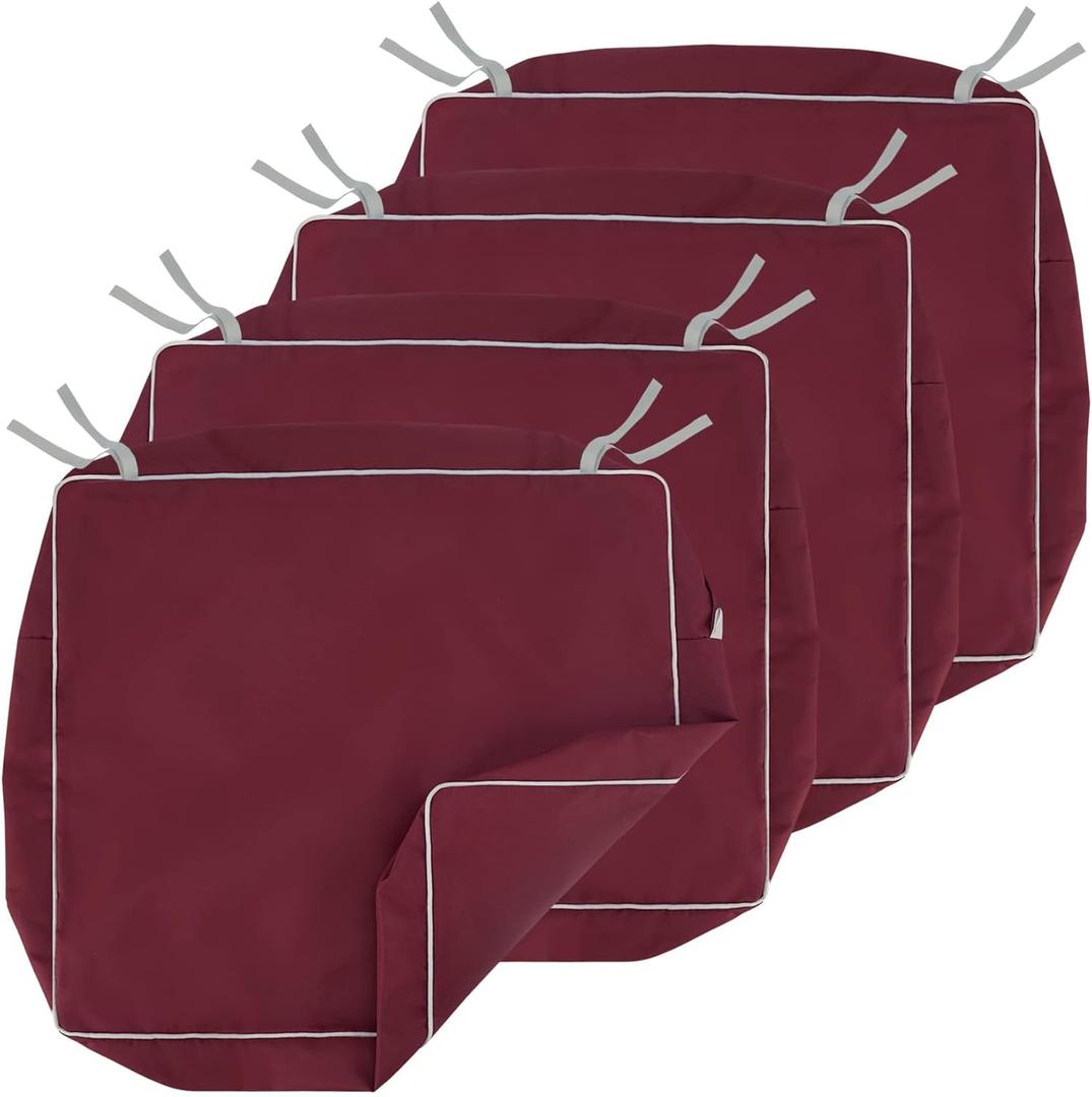 Porch Shield Outdoor Cushion Slipcovers Patio Chair Seat Cushion Covers Set 4 Waterproof Fade Resistant 19 x 19 x 4 inch, Burgundy