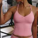 Womens Workout Tank Tops Adjustable High Impact Longline Strappy Top Sleeveless Gym Yoga Bra Camis with Removable Pads (Small, Pink)