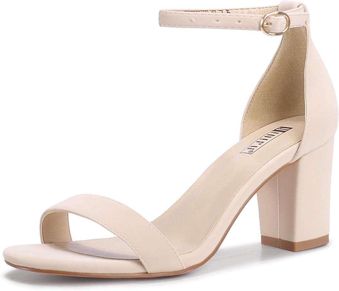 IDIFU Nude Heels for Women Cookie-MI Block Heels 3 Inch Sandals Chunky Open Toe Heel Wedding Homecoming Dress Shoes for Women Brides Ladies (Nude Nubuck, 5 B(M) US)