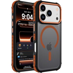 DEERLAMN Strong Magnetic Case for iPhone 17 Pro 6.3-Inch,[Compatible with Magsafe][Military Grade Drop Protection] Translucent Matte Shockproof Protective Phone Cover-Frosted Orange