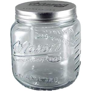 Grant Howard 51091 102 Ounce Classic Wide Mouthed Embossed Glass Mason Storage Jar Storage Container with Airtight Screw On Closing Lid