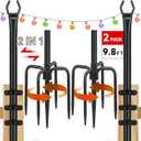 FEED GARDEN String Light Pole for Deck - 2 Pack 9.8FT for Outside Hanging Steel String Poles for Outdoor Decoration Garden, Backyard, Patio Lighting Stand for Parties, Christmas, Wedding