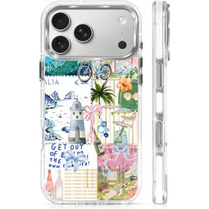 for iPhone 17 Pro Max Case, Clear with Beach Lighthouse Bicycle Collage Pattern Compatible with Magsafe Soft Protective Case for Women Girl (White)