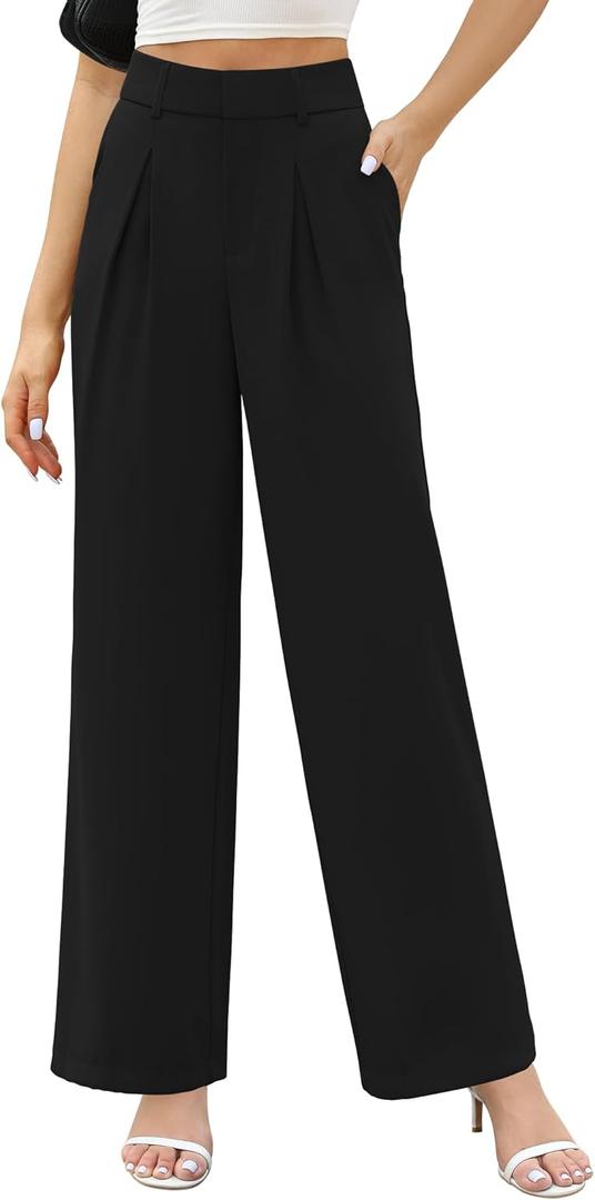 Sarin Mathews Wide Leg Dress Pants Women High Waisted Business Casual Work Pants Long Palazzo Trousers with Pockets (Black, M)