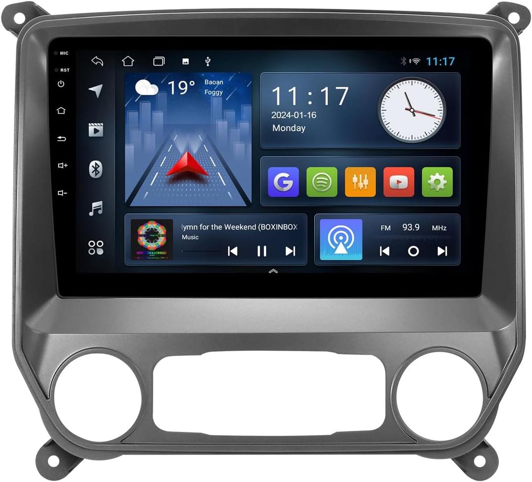 2+32G Android 12 Double Din Car Stereo for Chevrolet Silverado/GMC Sierra 2014-2018 with 10.1 Inch Touchscreen Radio Built-in Bluetooth5.4/WiFi6/Wireless Carplay/Android Auto/GPS/FM/AUX/Backup Camera