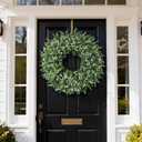 26" Artificial Eucalyptus Wreath with Baby's Breath for Front Door - Faux Eucalyptus Leaves, Fake Spring/Summer Greenery Flowers Wreath for Porch, Farmhouse, Wall, Window Outdoor Decor(White-Green)