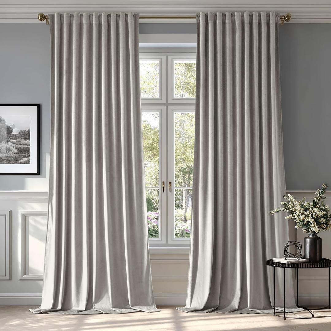 MIULEE Silver Gray Velvet Curtains 96 inches 2 Panels - Luxury Blackout Curtains for Bedroom Living Room Thermal Insulated Super Soft Window Drapes Rod Pocket & Back Tab, W52 x L96 inches