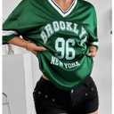 SOLY HUX Women's Jersey Shirts Letter Graphic Oversized Tees V Neck Half Sleeve Summer T Shirt Tops Green Letter Large