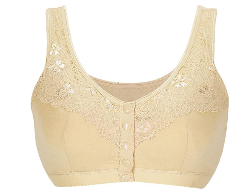 Front Closure Mastectomy Bras for Women Wireless Soft Cup Cotton Post Surgery Bra with Prosthesis Breast Pocket (Color : Beige, Size :40DD)  