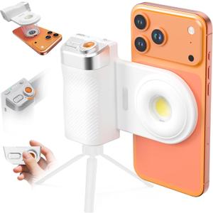 Magnetic Selfie Light for MagSafe iPhone Phone with Magnet Ring,Rechargeable CRI 97+ 700lx/0.3m Folding LED Phone Fill Ring Lighting with Mirror for Makeup Webcam Laptop Photo Makeup (Peal White)