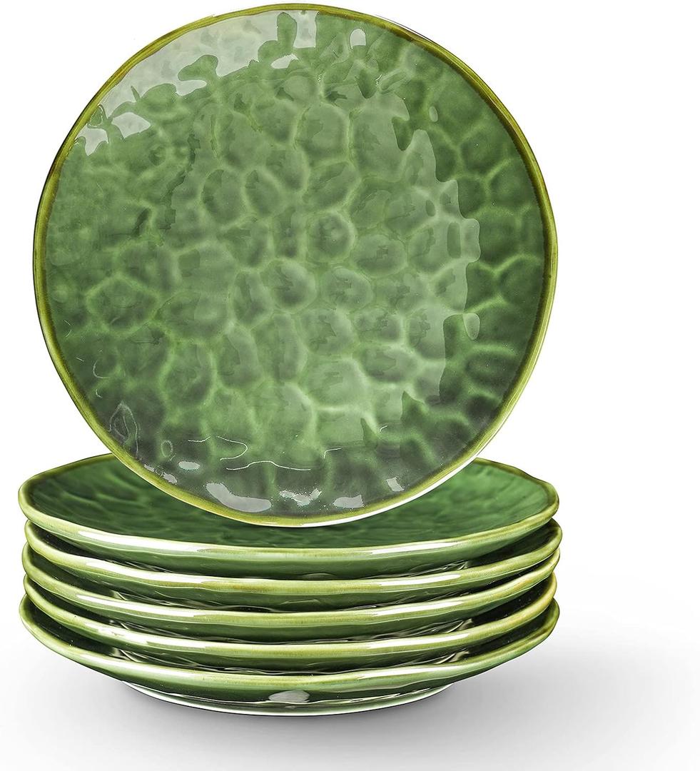 vicrays Ceramic Dinner Plates Set, 10.5 Inch, Set of 6, Round, Microwave, Oven, Dishwasher Safe, Scratch Resistant, Porcelain Fluted Suitable for Steak, Pasta, Pizza, Home, Restaurant, Green