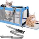 Pet Carrier for Large Cats of 20 Lbs, Collapsible Carrier Bag for Big Cat or 2 Kittens,Soft Sided Puppy Carrier with Sturdy Travel Transport Strap, Adequate Ventilation, 4 Mesh Windows (Blue)