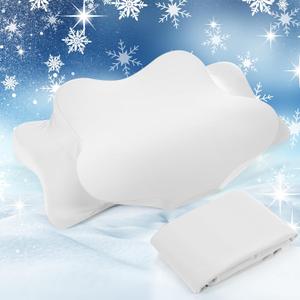 Hahafelt Cooling Cervical Neck Pillowcase Cover (Only Pillow Case) Ergonomic Pillowcase with Zipper Breathable Contour Pillow Cover for Side Back Stomach Sleepers(White,Standard Size)