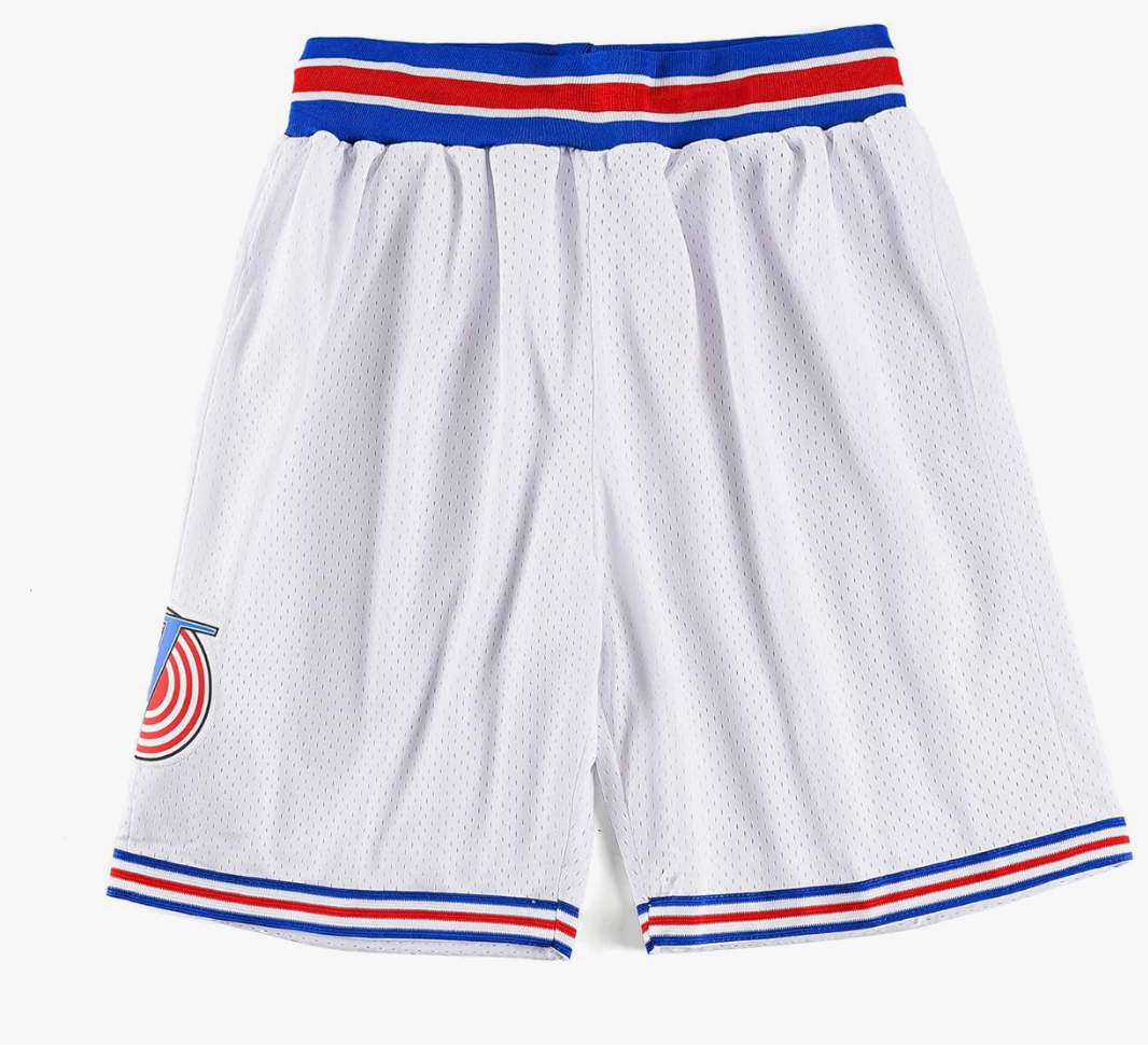 Mens Basketball Shorts Space Movie Short Sport Pants for 90s Hip hop Party Clothing White M