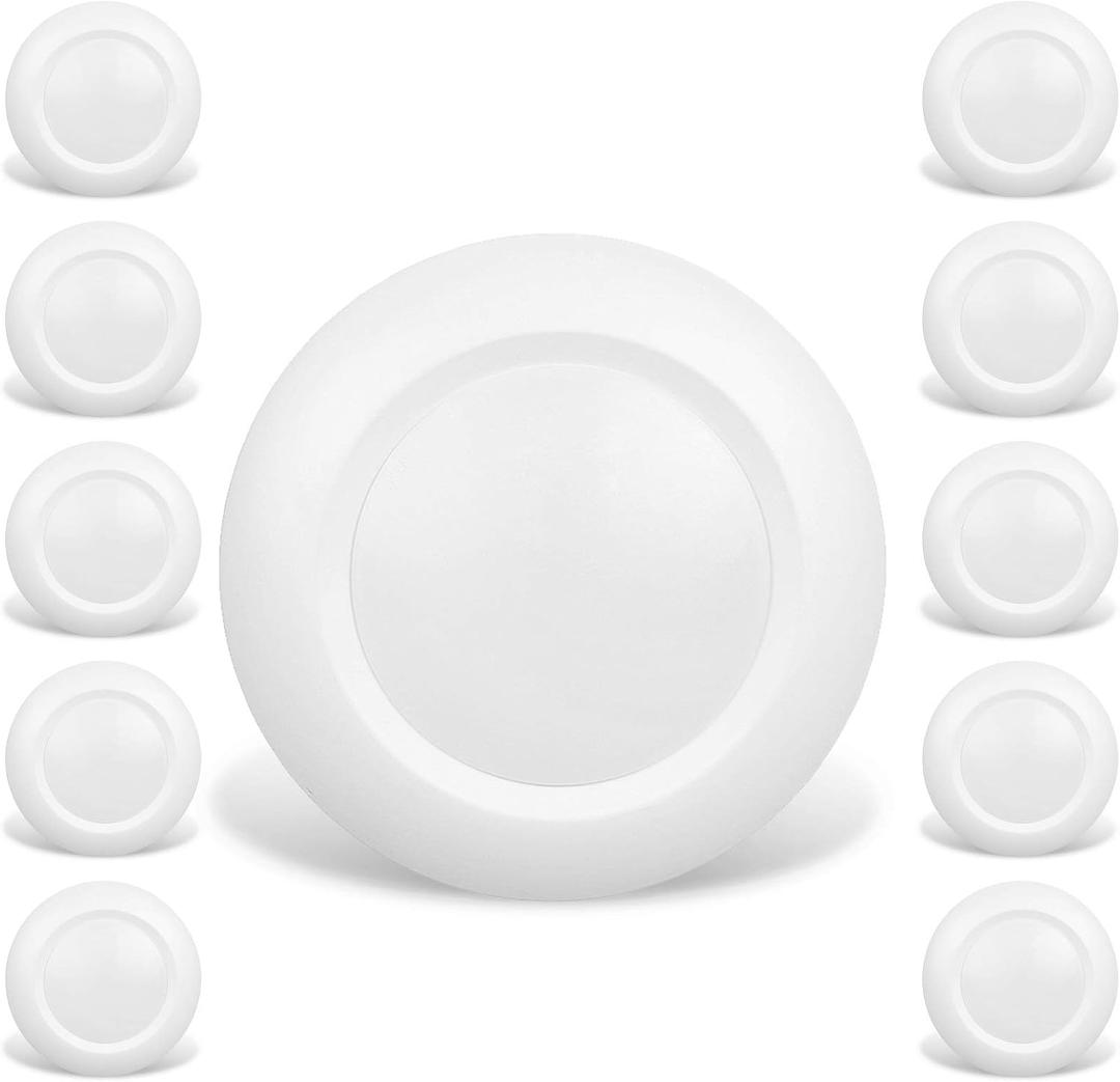 10 Packs 4 Inch LED Low Profile Recessed & Surface Mount Disk Light, Round, 10W, >600 Lumens, 5000K Day Light White, CRI80, DOB Design, Dimmable, ETL Listed, White