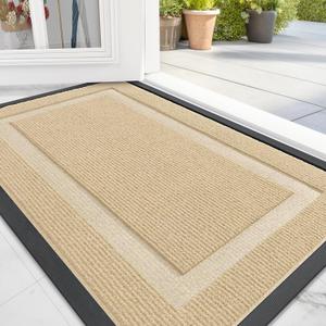 OLANLY Front Door Mat Indoor Outdoor Entrance, Waterproof All-Season, All-Weather Doormat, Sturdy Natural Rubber, Fade Resistant, Low Profile, Easy Clean Patio Porch Entryway Mat, 29.5x17, Beige (29.5" x 17")