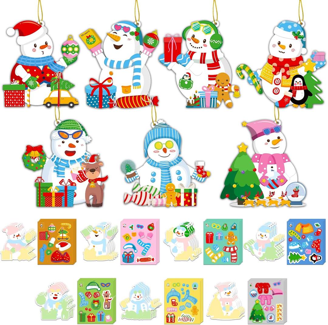 28 Pack Christmas DIY Crafts Kit for Kids, Make Your Own Christmas Snowman Ornaments Xmas Stickers Cutouts Arts and Crafts Bulk for Kids Winter Holiday Xmas Classroom Art Activities Party Decorations (Green)
