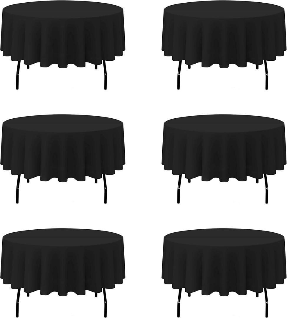 BRILLMAX 6 Pack Black Round Tablecloths 70 Inch for 30-48 Tables - 150 GSM Polyester Fabric, Standard Drop, Water, Stain & Wrinkle Resistant Cloth Cover for Wedding Reception Banquet Dining Party