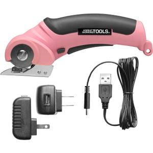 Great Working Tools Electric Scissors Cordless Electric Scissors for Cutting Fabric, Cardboard, Plastic, Electric Rotary Cutter, Pink
