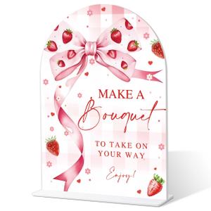 2 x Strawberry Bow Make A Bouquet Sign, Bridal Shower Sign Welcome, Wedding Reception Decor, Bridal Shower Centerpieces for Tables, Engagement Decor, Flower Bar Supplies, 6" X 8" Wedding Acrylic Plaque, 2