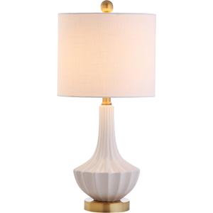 JONATHAN Y JYL1030A Parker 21.5" Ceramic Mini LED Table Lamp, Modern, Contemporary, Elegant, Office, Living Room, Family Room, Dining Room, Bedroom, Hallway, Foyer, Brass/White