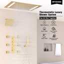 Thermostatic Shower System with 14x20 Inch Ceiling Mount LED Head & 6 Inch Wall Head and Handheld Shower 4 Function Vale with body jets Can All Run Together,Brushed Gold