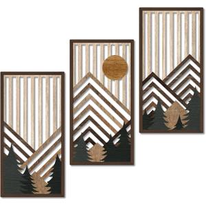Putuo Decor Boho Mountain Wall Art Set of 3, Rustic Wooden Wall Decor, Nature-Inspired Geometric Artwork, Mid-Century Modern Aesthetic for Living Room, Bedroom, Office Brown 16.5 x 8.6 inch Putuo Decor Boho Mountain Wall Art Set of 3, Rustic Wooden Wall Decor, Nature-Inspired Geometric Artwork, Mid-Century Modern Aesthetic for Living Room, Bedroom, Office Brown 16.5 x 8.6 inch