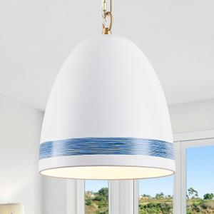 Coastal White Pendant Light Metal Dome Kitchen Island Pendant Lighting with Chain 10in Large Pendant Hanging Light Over Dining Table, Beach Ceiling Pendant Lights for Entryway Hallway (White Gold Rope)
