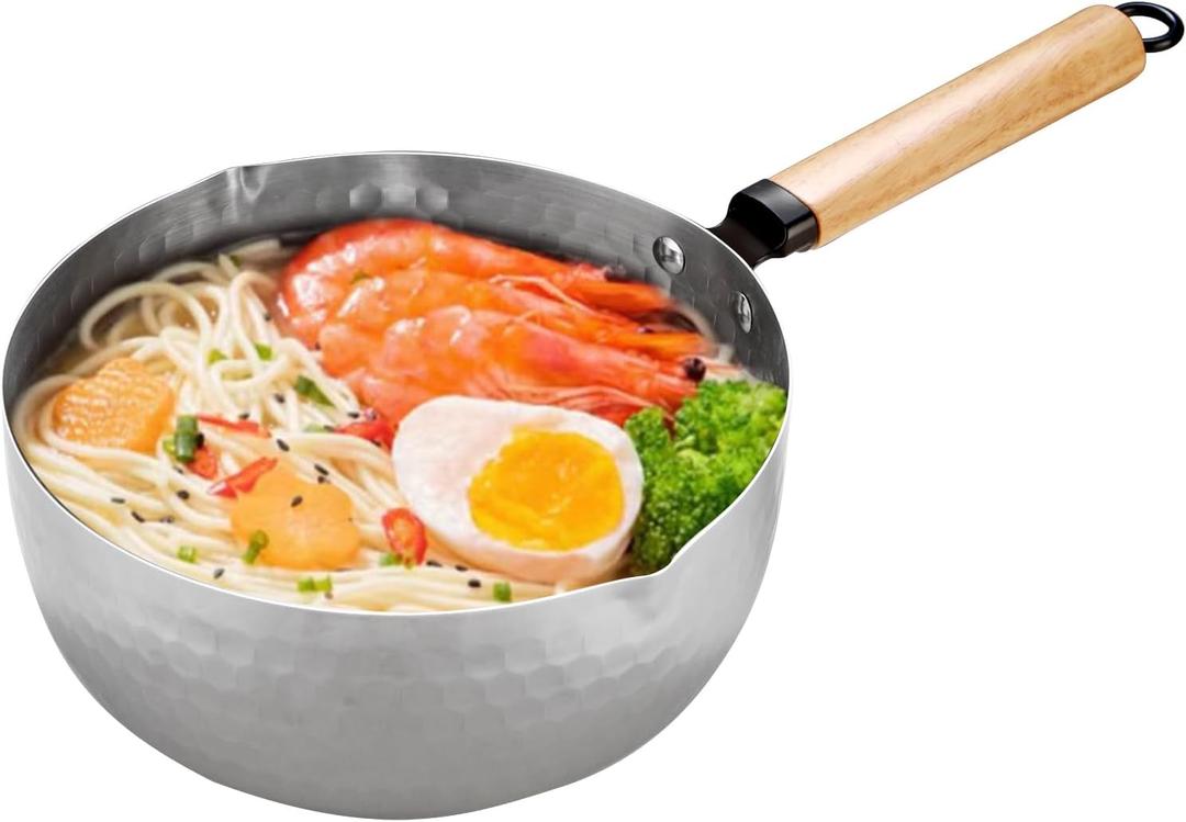 Yukihira Saucepan,Yukihira Pot, 4 Quart Stainless Steel Saucepan Pan Japanese Milk Pot with Wood Handle (9.45 inches)