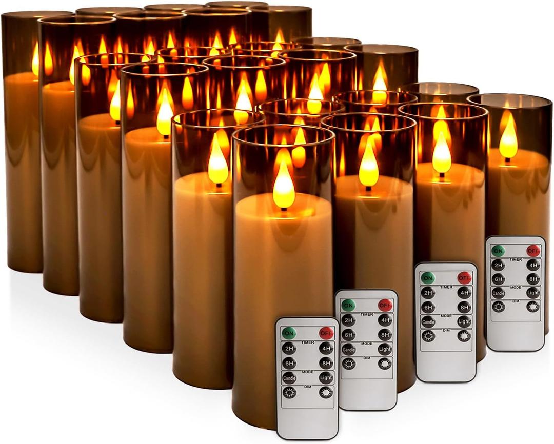 YOROXRG Halloween Decoration Flickering Flameless Candles Battery Operated Timer Led Pillar Candles with Realistic Moving Wick Candles for Home Decor 24 Pack (D2.2 xH 5" 6" 7")(Grey)