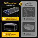 Reptile PC Terrarium,Tarantula Enclosure,Spider Tank Starter Kit,Leopard Gecko Container,Hermit Crab Habitat,Lizard Enclosure,Insect Housing,Jumping Spider Cage,Small Bearded Dragon Vivarium S