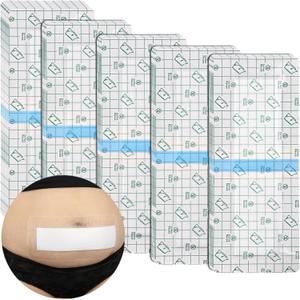 C-Section Waterproof Abdominal Incision Bandages Post Hysterectomy Tummy Tuck Shower Protector Scar Cover with Protective Pad Patches Island Dressing Tapes Large Wound Care Supplies 4x12 Pack of 14